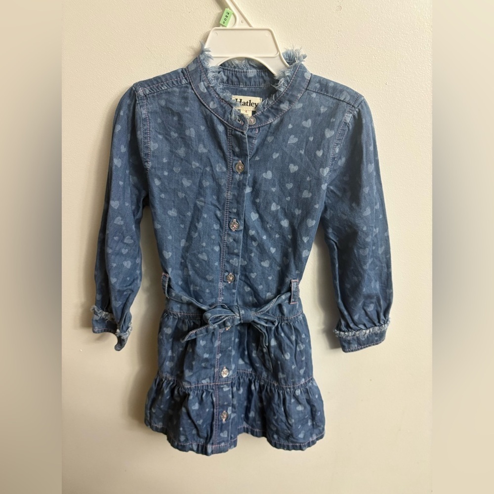 Hatley Blue Heart Pattern Kids Casual Dress 4 years
